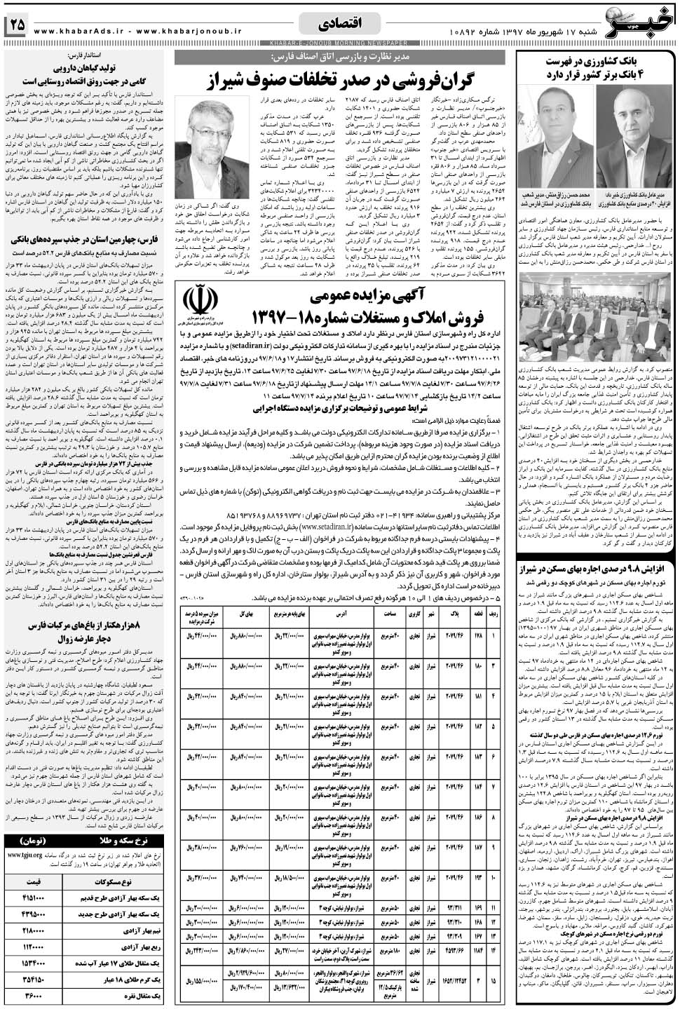 مشاهده صفحه ۲۵ روزنامه خبرجنوب تاریخ ۱۷  سال ۱۳۹۷
