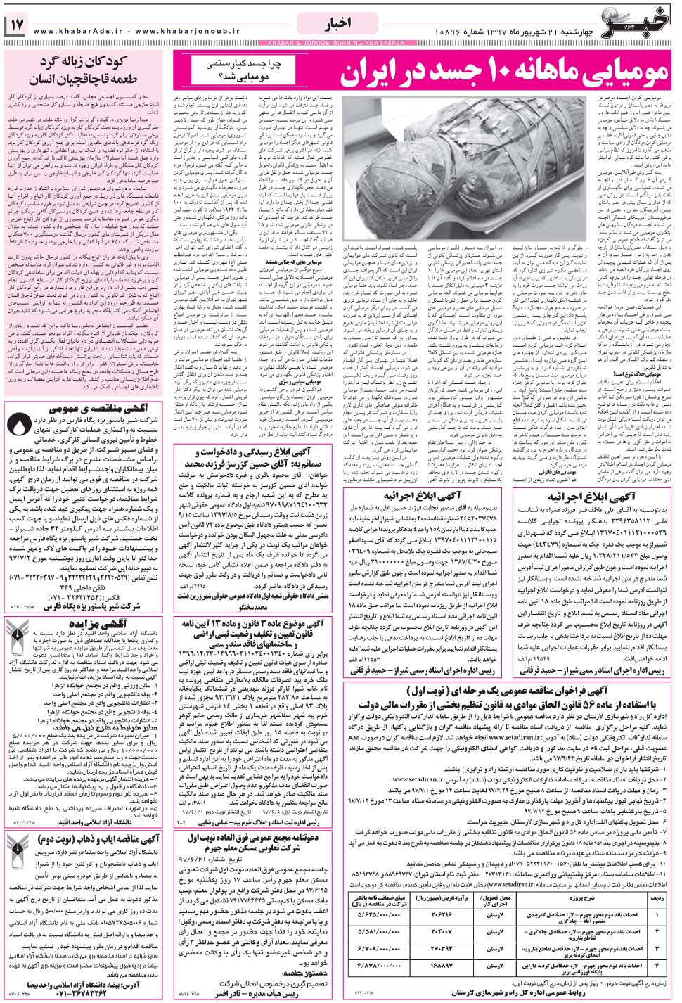 مشاهده صفحه ۱۷ روزنامه خبرجنوب تاریخ ۲۱  سال ۱۳۹۷