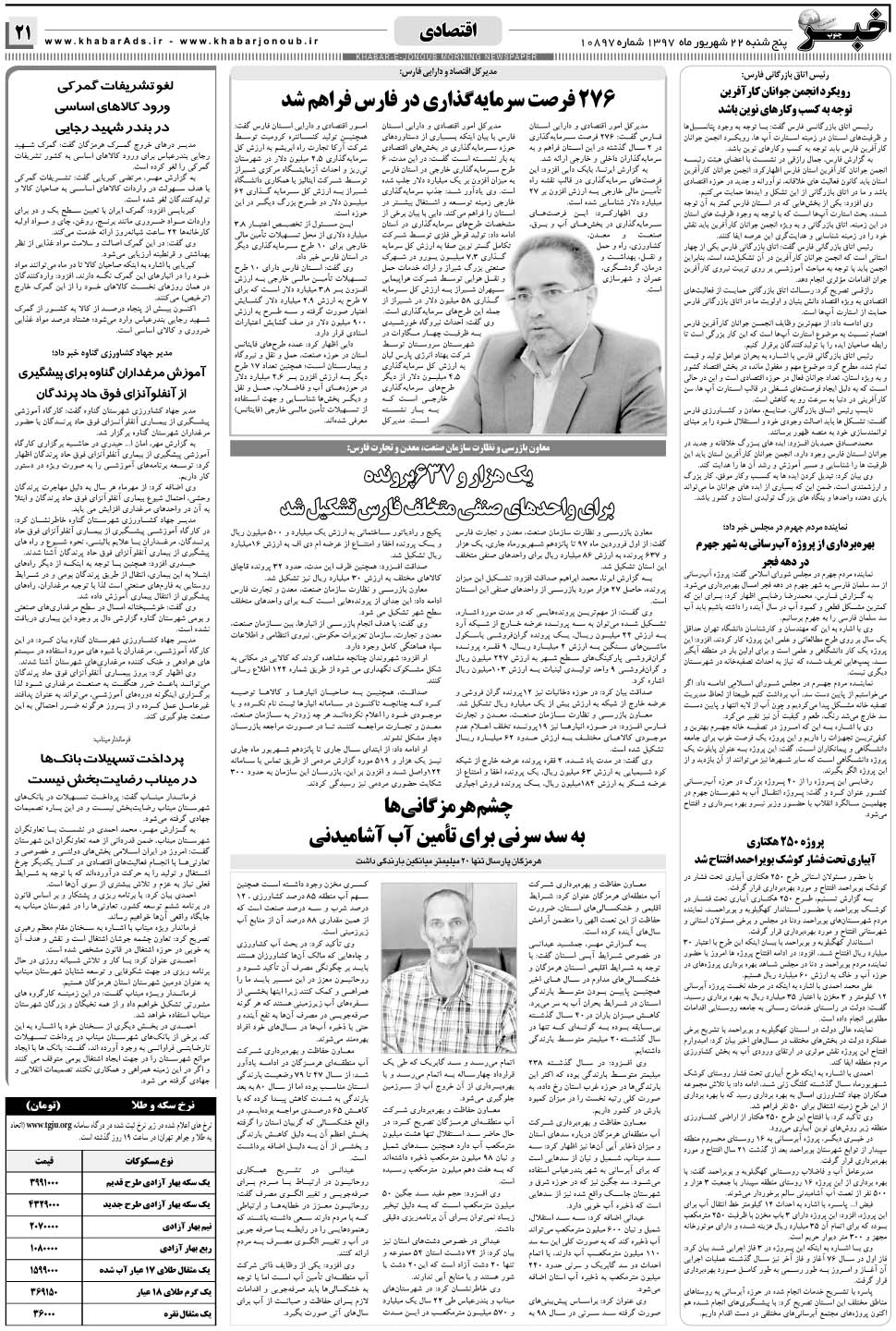 مشاهده صفحه ۲۱ روزنامه خبرجنوب تاریخ ۲۲  سال ۱۳۹۷