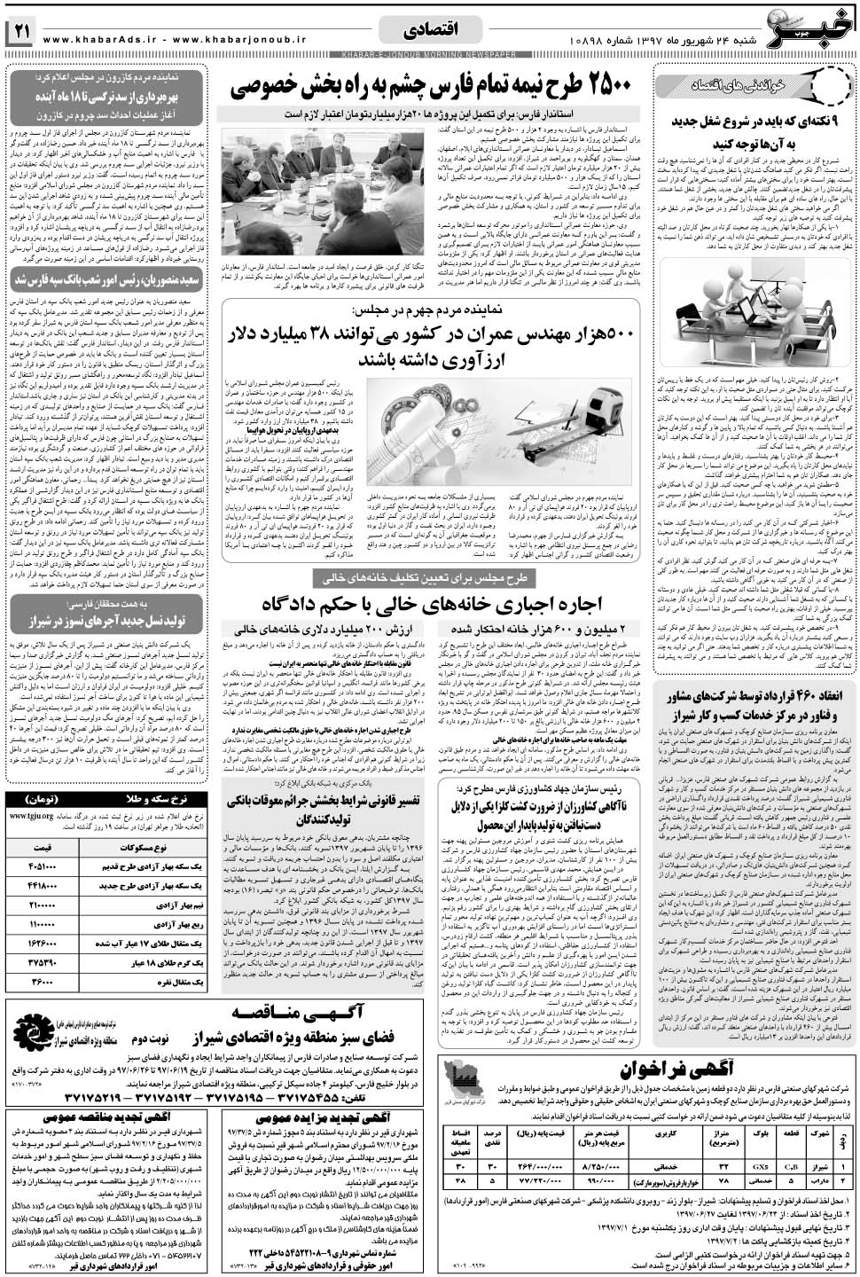 مشاهده صفحه ۲۱ روزنامه خبرجنوب تاریخ ۲۴  سال ۱۳۹۷