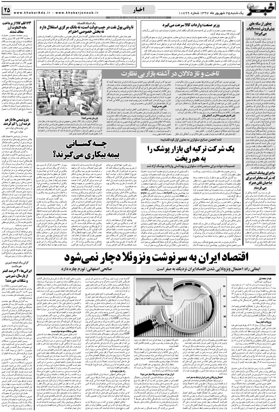 مشاهده صفحه ۲۵ روزنامه خبرجنوب تاریخ ۲۵  سال ۱۳۹۷