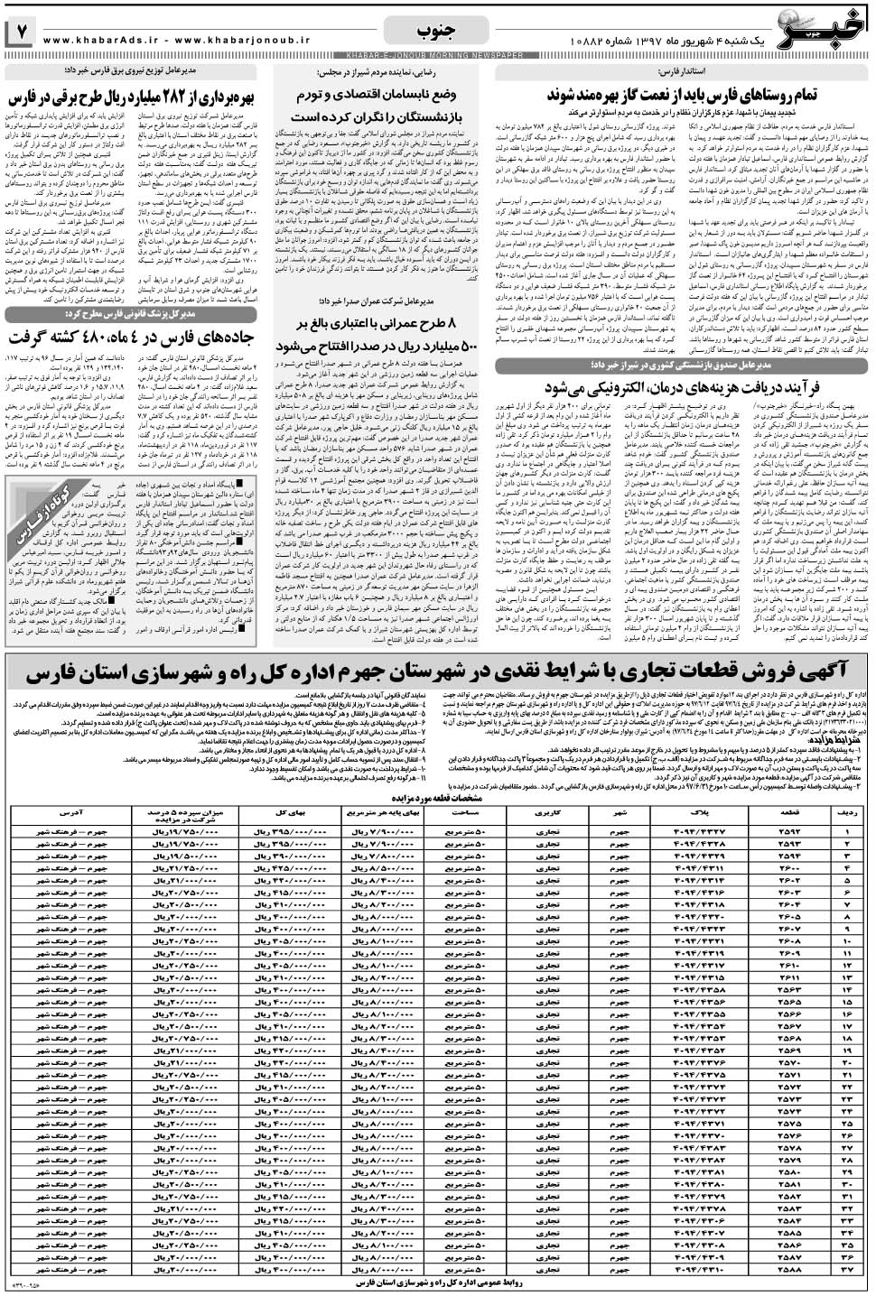 مشاهده صفحه ۷ روزنامه خبرجنوب تاریخ ۴  سال ۱۳۹۷