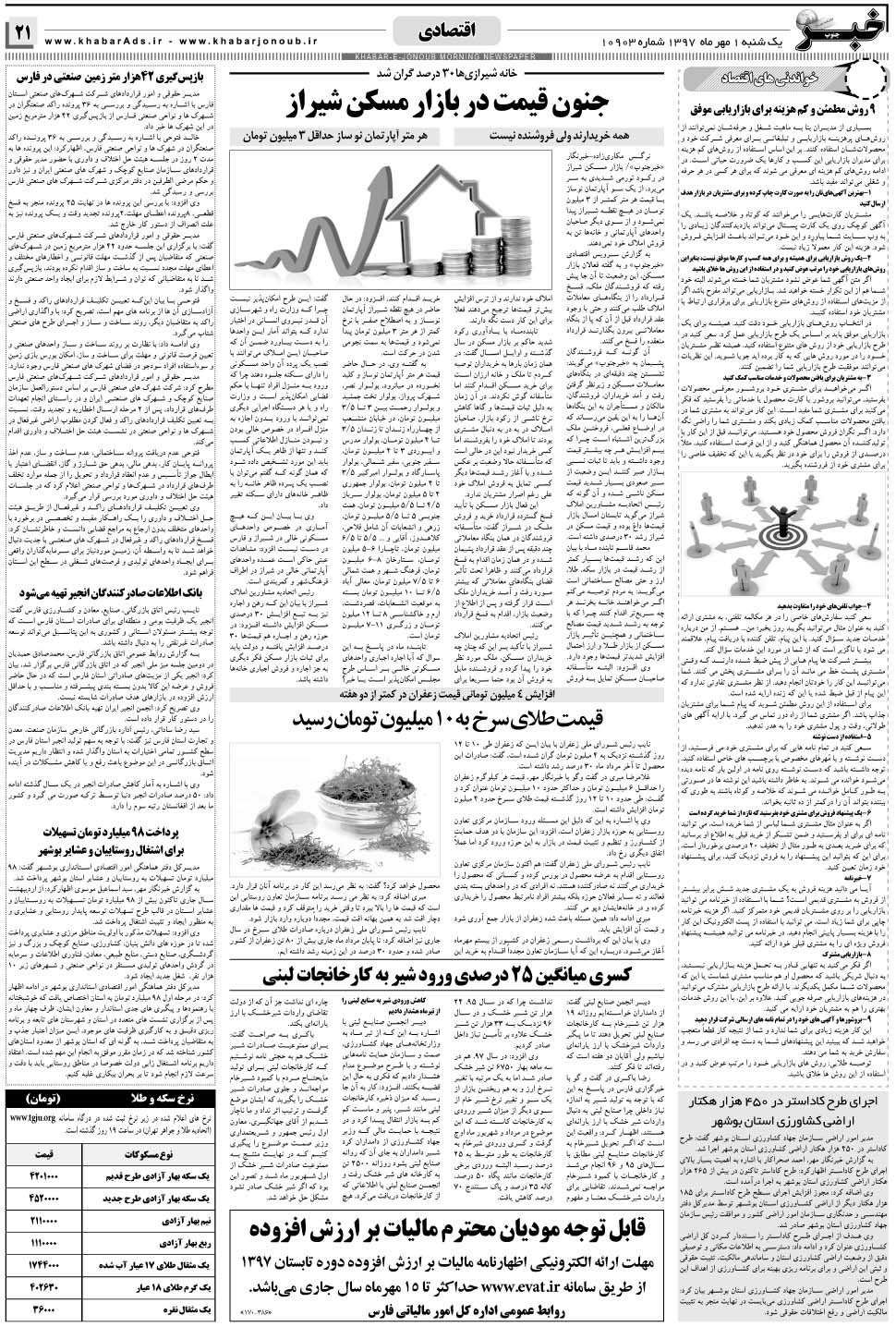 مشاهده صفحه ۲۱ روزنامه خبرجنوب تاریخ ۱  سال ۱۳۹۷