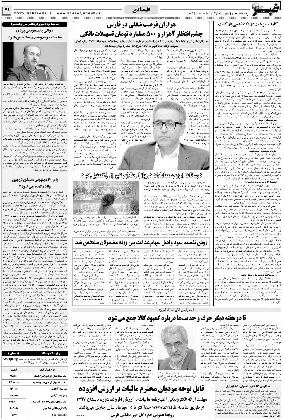 مشاهده صفحه ۲۱ روزنامه خبرجنوب تاریخ ۱۲  سال ۱۳۹۷