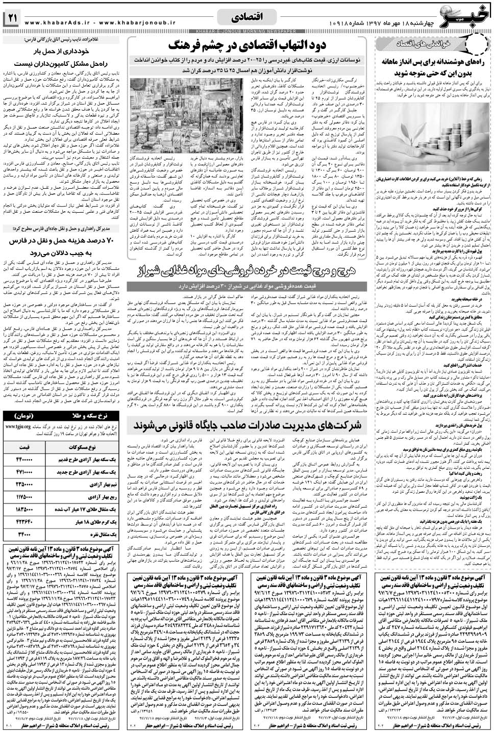 مشاهده صفحه ۲۱ روزنامه خبرجنوب تاریخ ۱۸  سال ۱۳۹۷