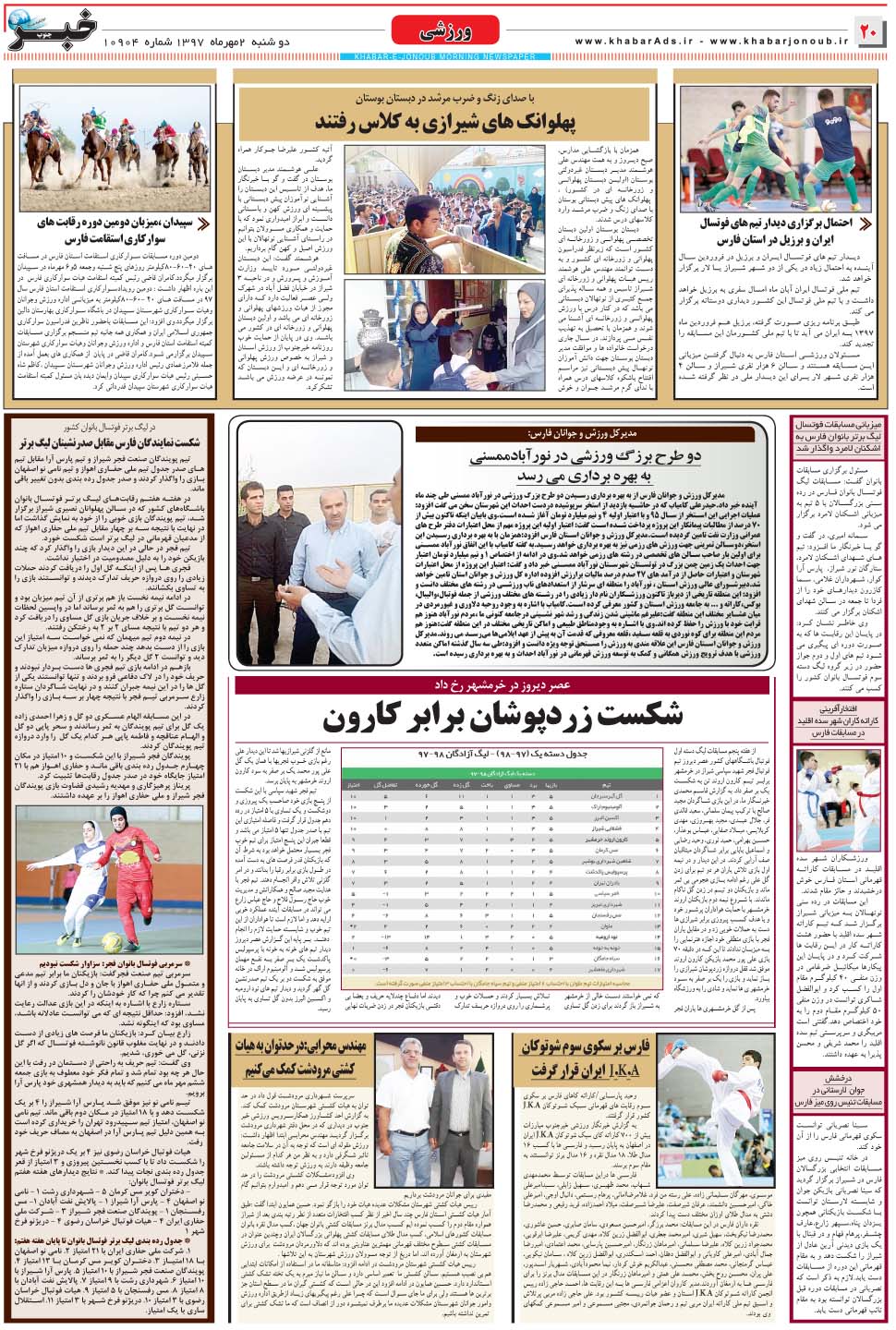 مشاهده صفحه ۲۰ روزنامه خبرجنوب تاریخ ۲  سال ۱۳۹۷