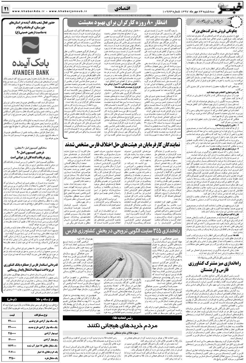 مشاهده صفحه ۲۱ روزنامه خبرجنوب تاریخ ۲۴  سال ۱۳۹۷