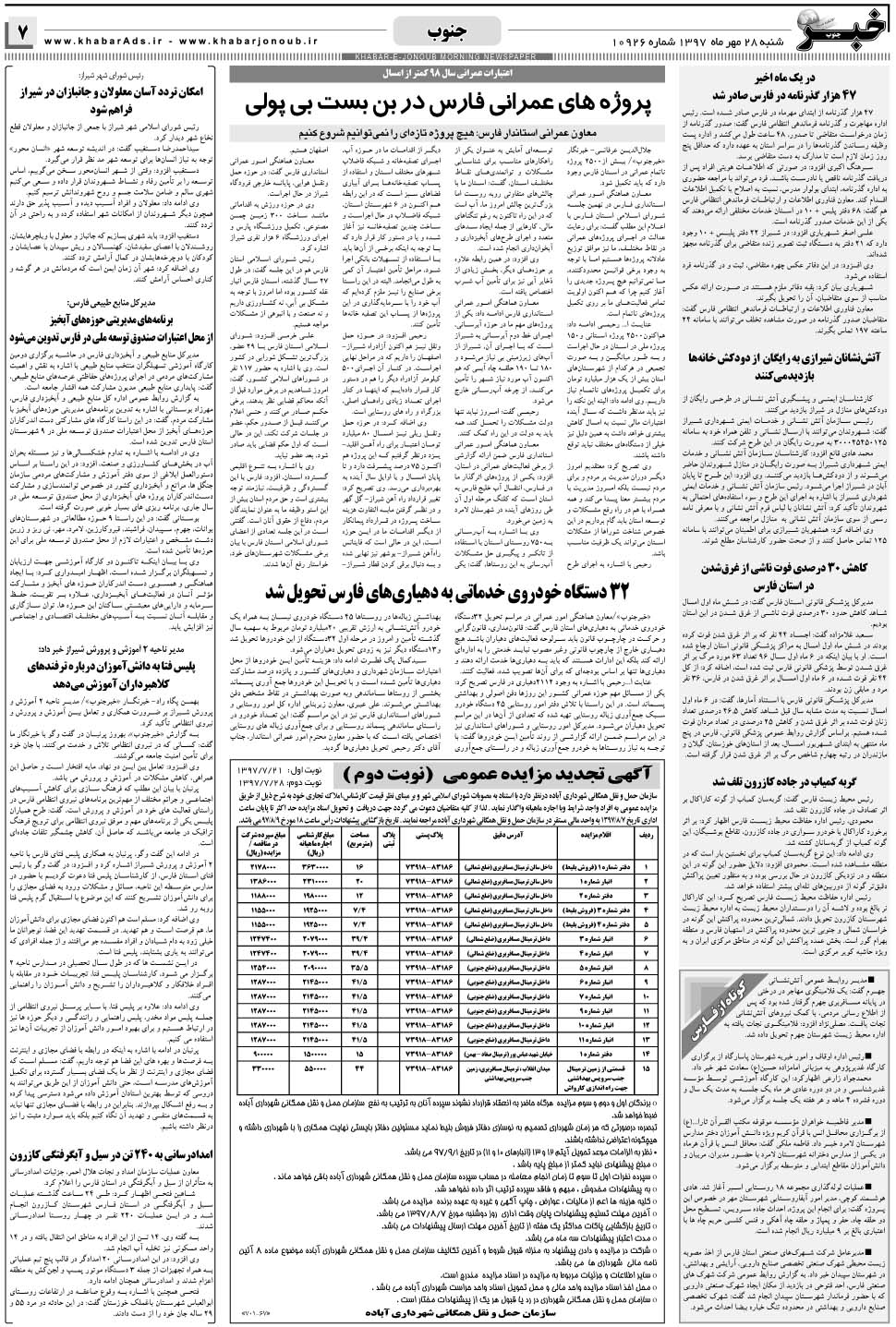 مشاهده صفحه ۷ روزنامه خبرجنوب تاریخ ۲۸  سال ۱۳۹۷