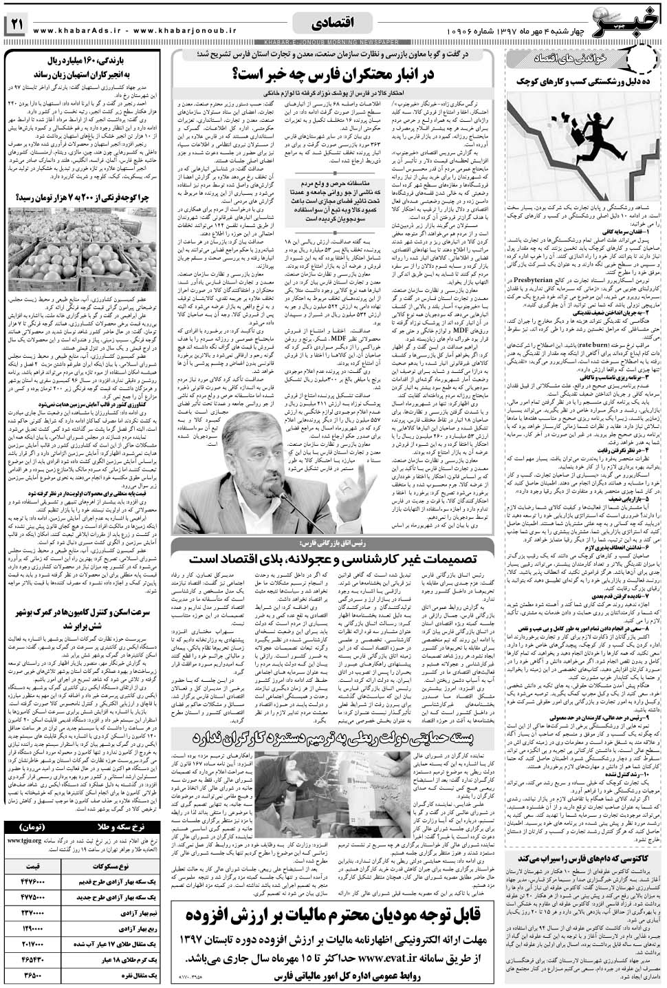 مشاهده صفحه ۲۱ روزنامه خبرجنوب تاریخ ۴  سال ۱۳۹۷