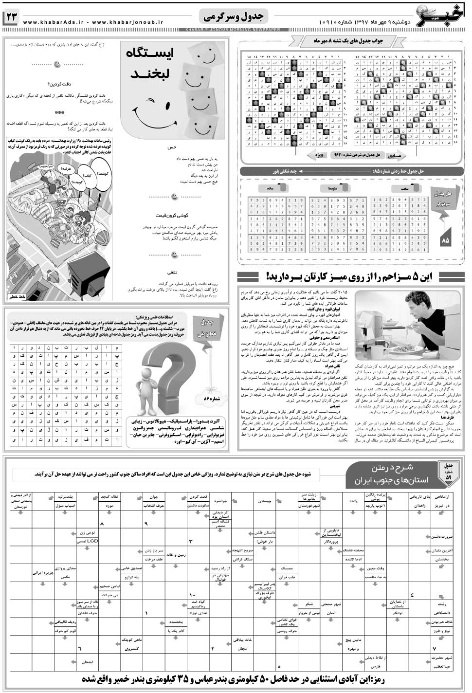 مشاهده صفحه ۲۳ روزنامه خبرجنوب تاریخ ۹  سال ۱۳۹۷