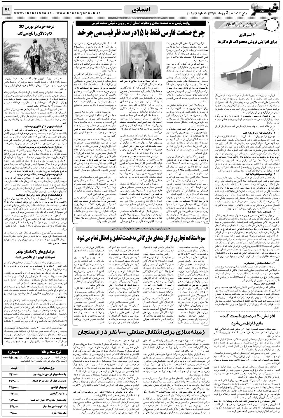 مشاهده صفحه ۲۱ روزنامه خبرجنوب تاریخ ۱۰  سال ۱۳۹۷