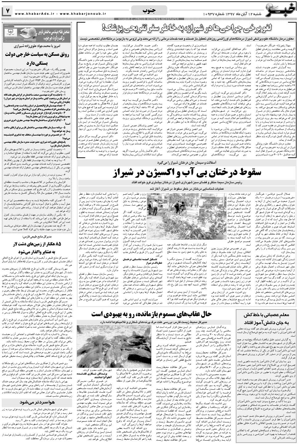 مشاهده صفحه ۷ روزنامه خبرجنوب تاریخ ۱۲  سال ۱۳۹۷