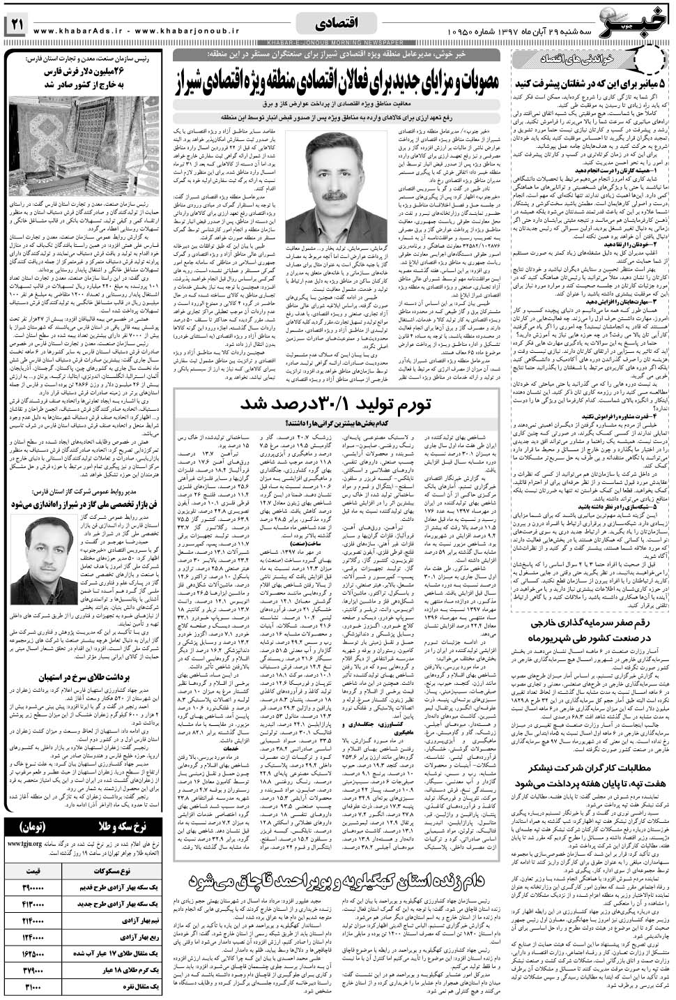 مشاهده صفحه ۲۱ روزنامه خبرجنوب تاریخ ۲۹  سال ۱۳۹۷