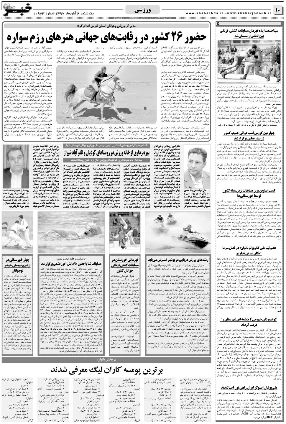 مشاهده صفحه ۱۰ روزنامه خبرجنوب تاریخ ۶  سال ۱۳۹۷