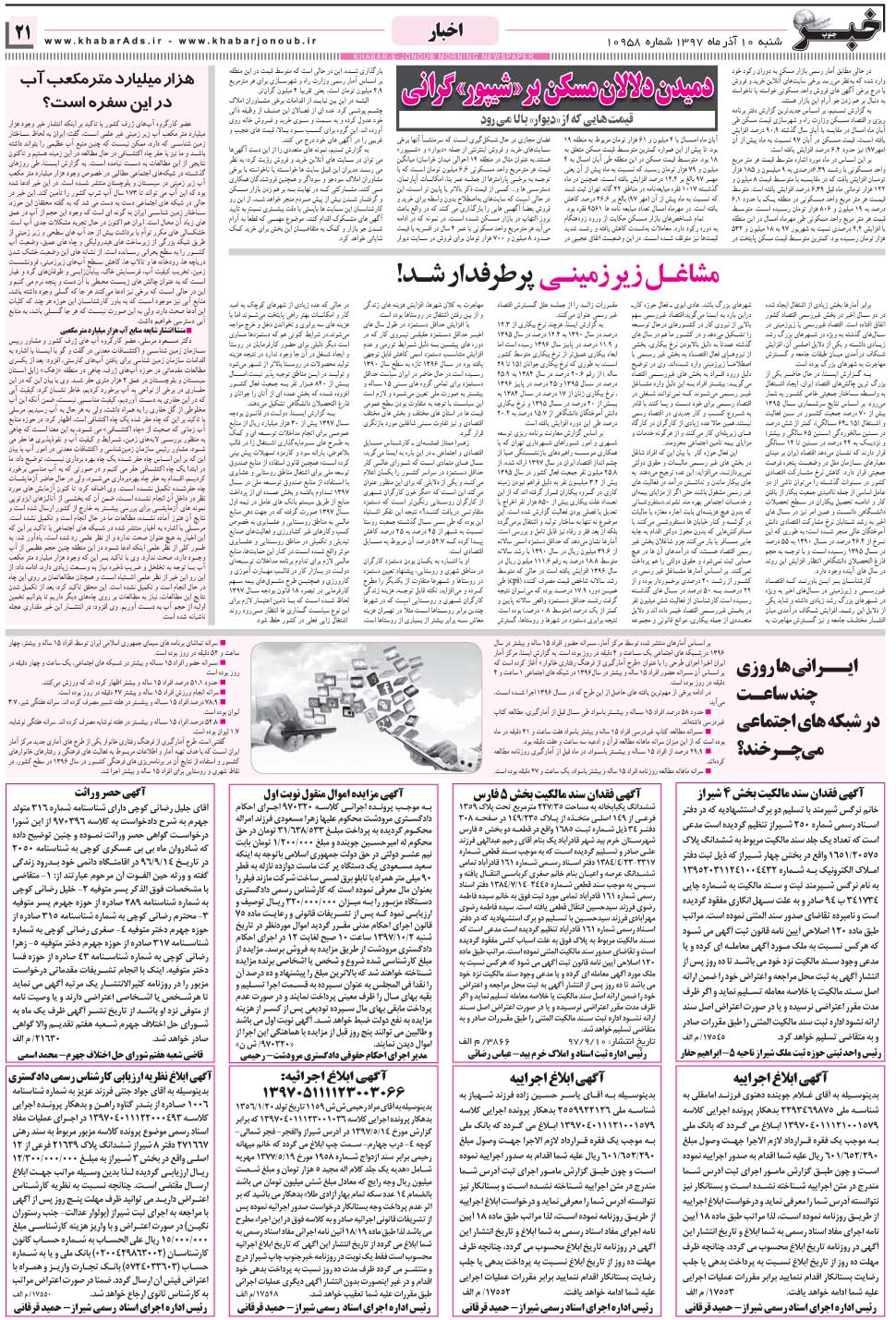 مشاهده صفحه ۲۱ روزنامه خبرجنوب تاریخ ۱۰  سال ۱۳۹۷