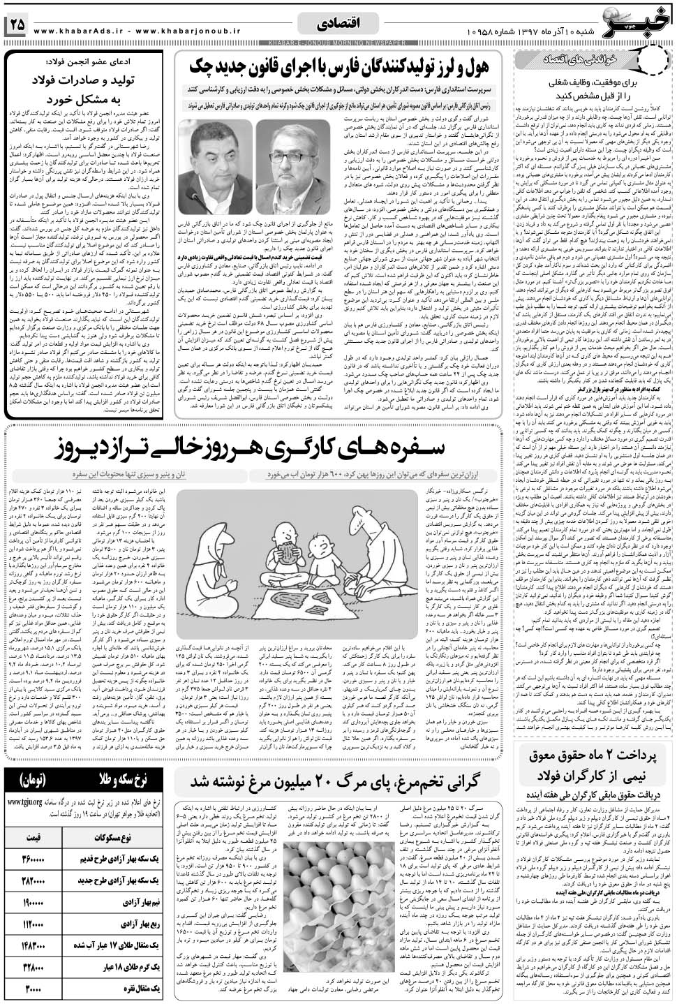 مشاهده صفحه ۲۵ روزنامه خبرجنوب تاریخ ۱۰  سال ۱۳۹۷