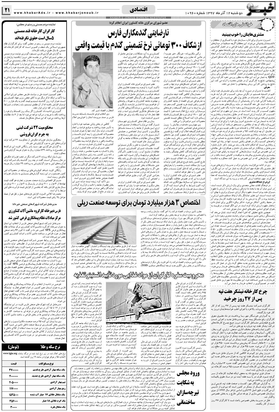 مشاهده صفحه ۲۱ روزنامه خبرجنوب تاریخ ۱۲  سال ۱۳۹۷
