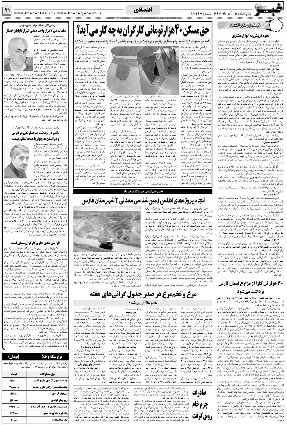 مشاهده صفحه ۲۱ روزنامه خبرجنوب تاریخ ۱۵  سال ۱۳۹۷