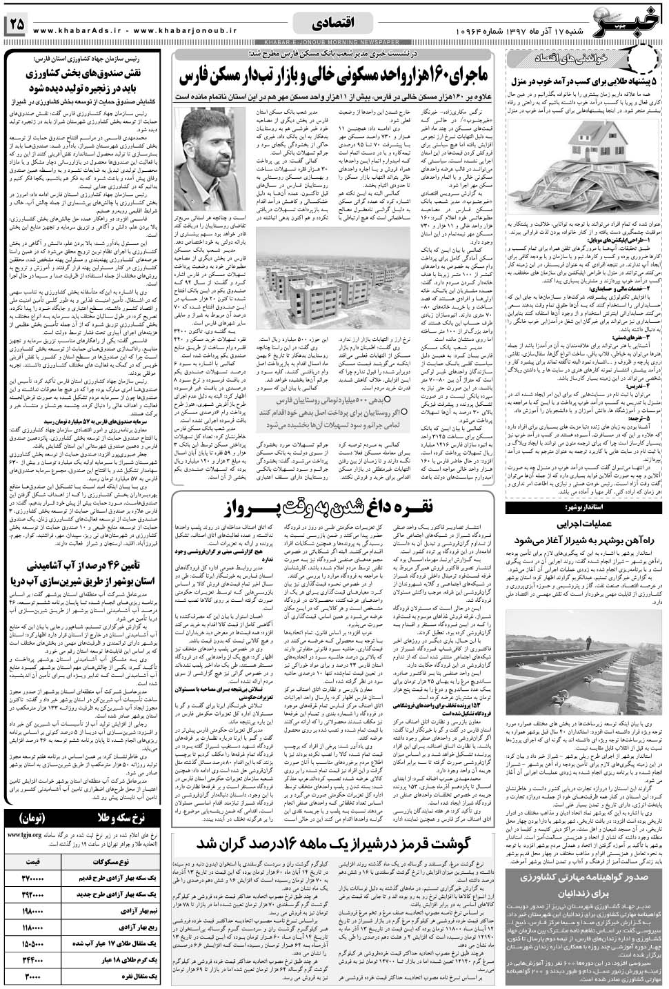 مشاهده صفحه ۲۵ روزنامه خبرجنوب تاریخ ۱۷  سال ۱۳۹۷