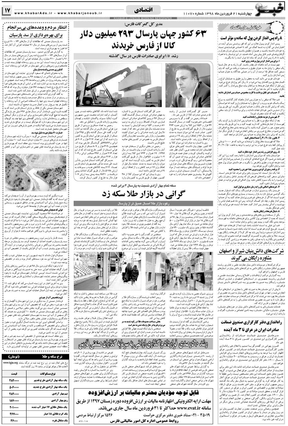 مشاهده صفحه ۱۷ روزنامه خبرجنوب تاریخ ۲۱  سال ۱۳۹۸