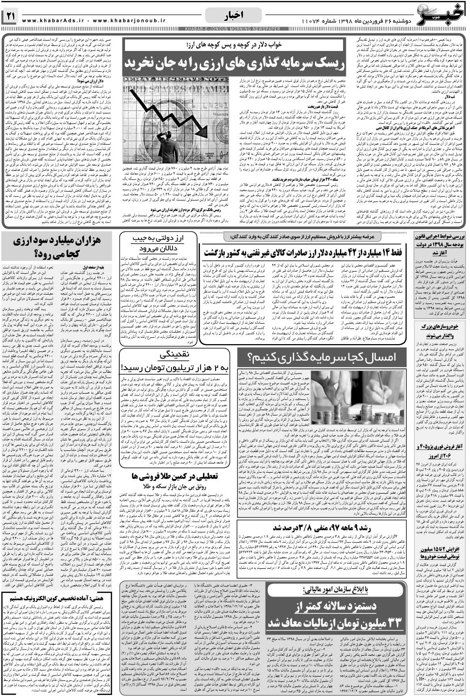 مشاهده صفحه ۲۱ روزنامه خبرجنوب تاریخ ۲۶  سال ۱۳۹۸