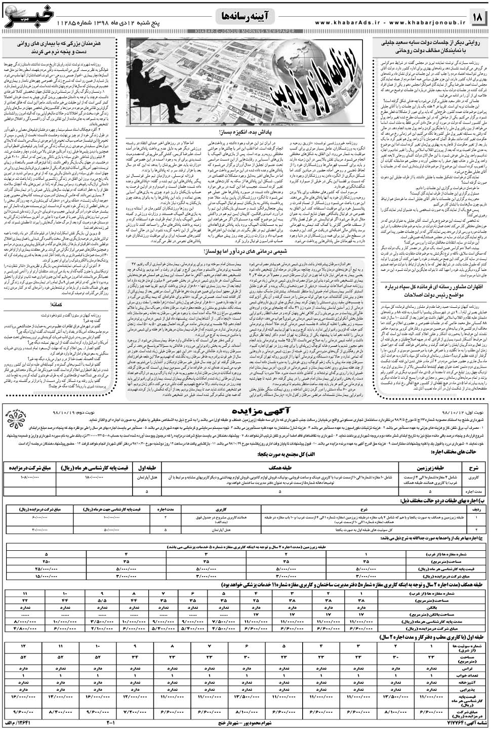 مشاهده صفحه ۱۸ روزنامه خبرجنوب تاریخ ۱۲ دی سال ۱۳۹۸