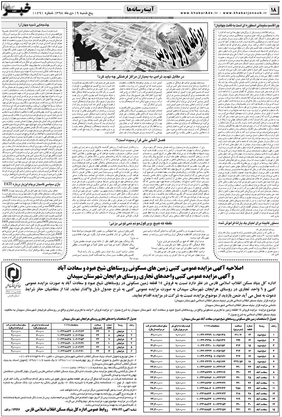 مشاهده صفحه ۱۸ روزنامه خبرجنوب تاریخ ۱۹ دی سال ۱۳۹۸
