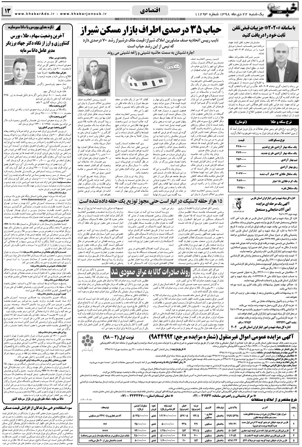 مشاهده صفحه ۱۳ روزنامه خبرجنوب تاریخ ۲۲ دی سال ۱۳۹۸