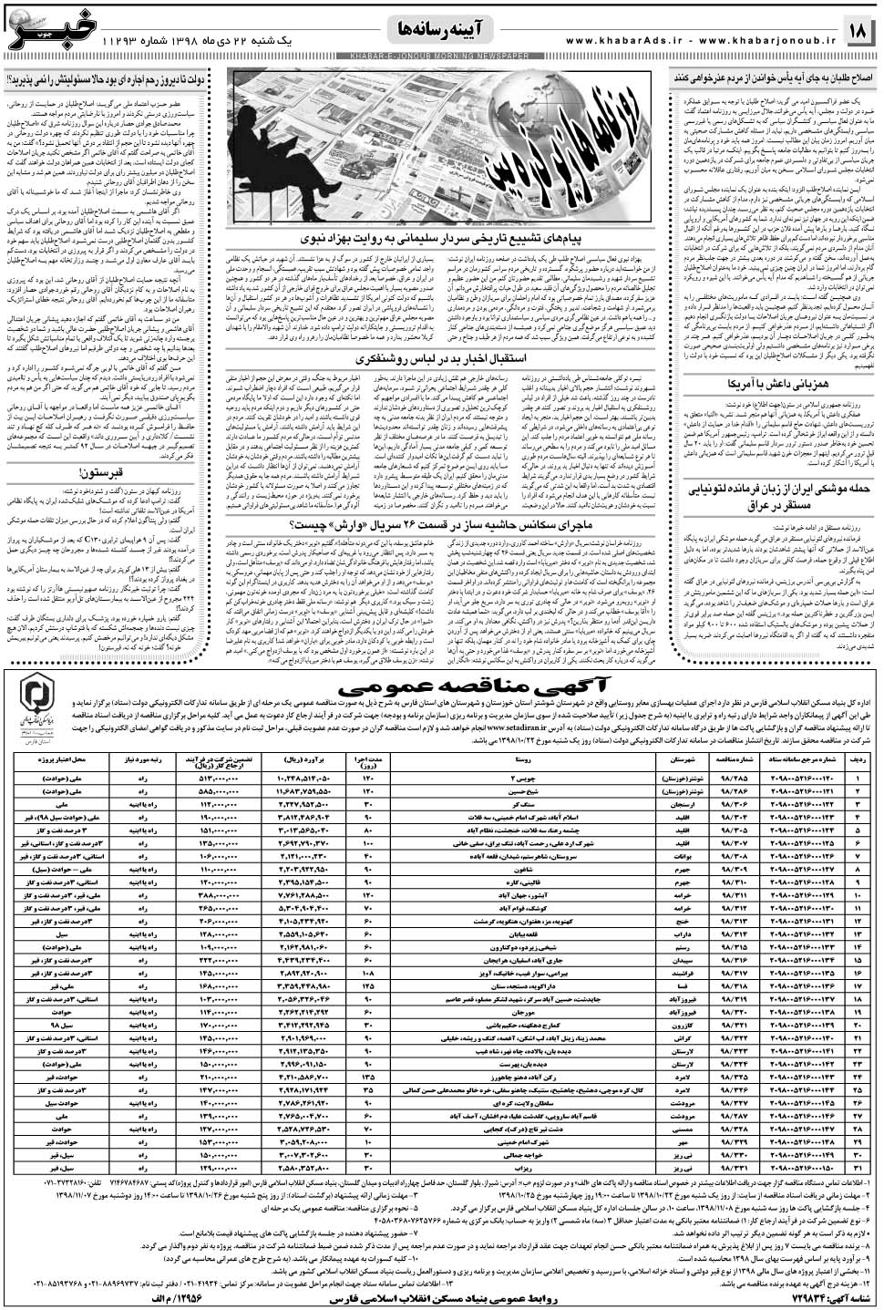 مشاهده صفحه ۱۸ روزنامه خبرجنوب تاریخ ۲۲ دی سال ۱۳۹۸