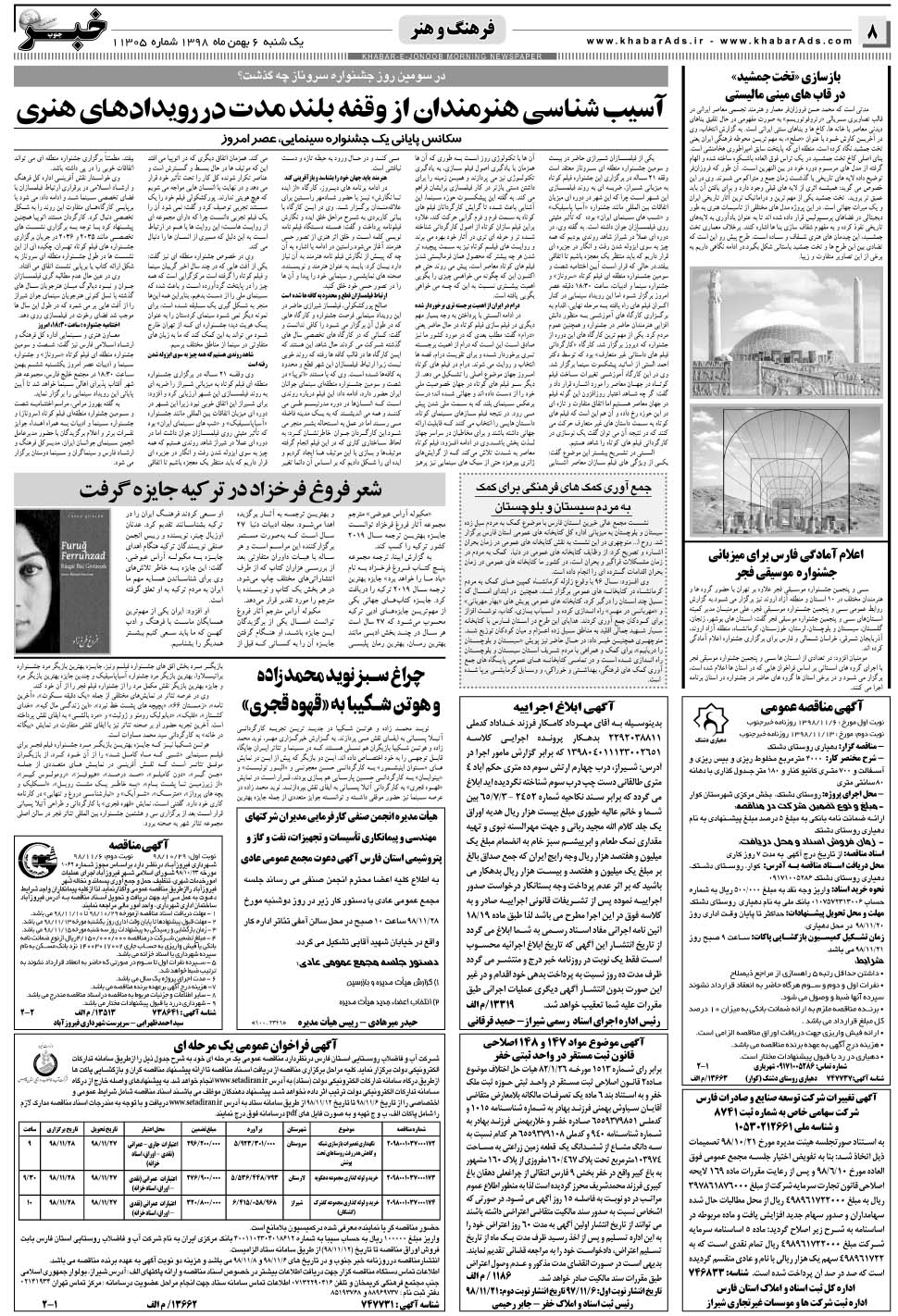 مشاهده صفحه ۸ روزنامه خبرجنوب تاریخ ۶ بهمن سال ۱۳۹۸