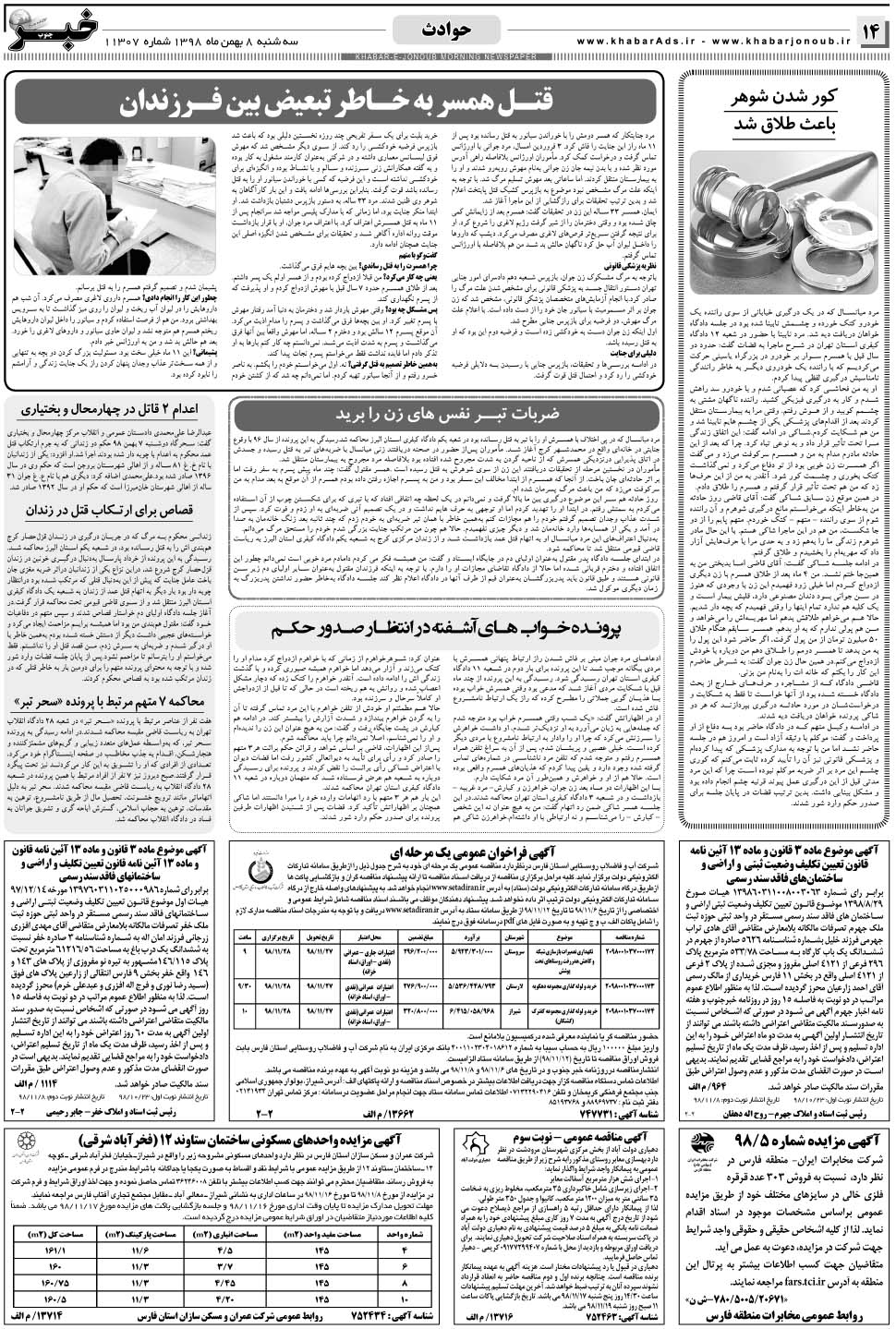 مشاهده صفحه ۱۴ روزنامه خبرجنوب تاریخ ۸ بهمن سال ۱۳۹۸