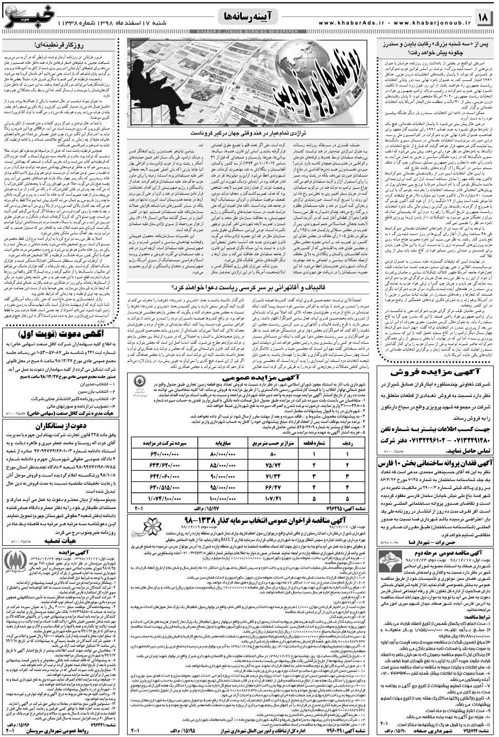 مشاهده صفحه ۱۸ روزنامه خبرجنوب تاریخ ۱۷ اسفند سال ۱۳۹۸