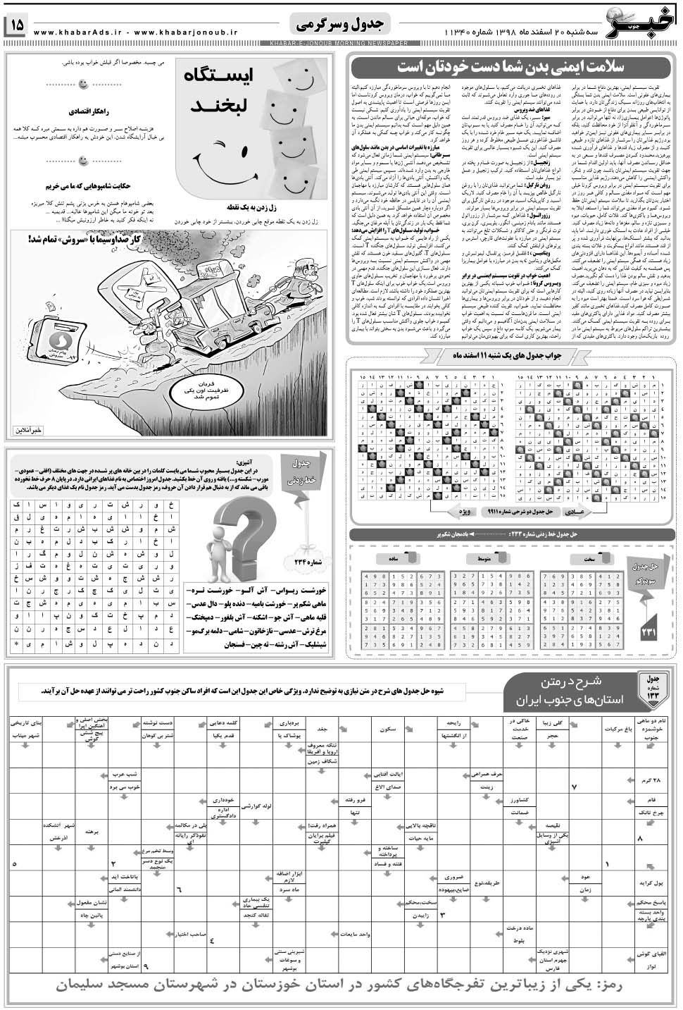 مشاهده صفحه ۱۵ روزنامه خبرجنوب تاریخ ۲۰ اسفند سال ۱۳۹۸