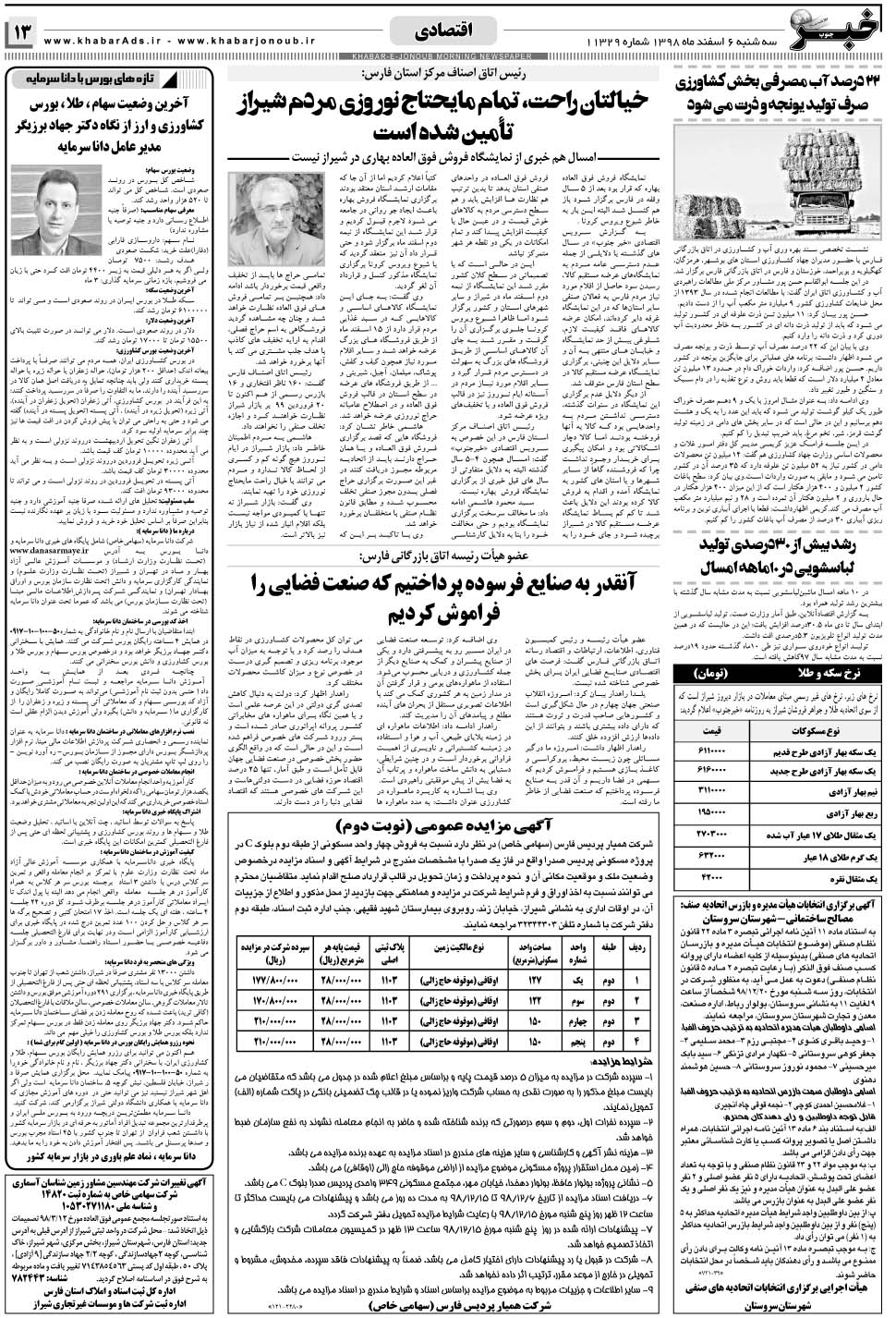 مشاهده صفحه ۱۳ روزنامه خبرجنوب تاریخ ۶ اسفند سال ۱۳۹۸