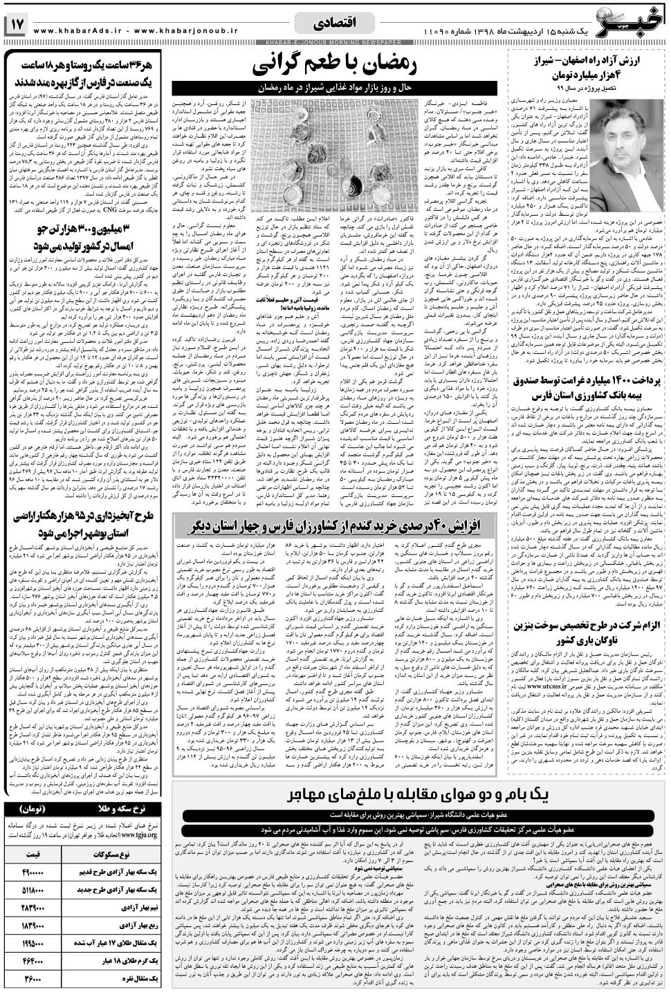 مشاهده صفحه ۱۷ روزنامه خبرجنوب تاریخ ۱۵  سال ۱۳۹۸
