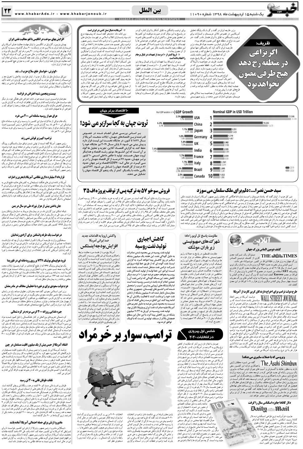 مشاهده صفحه ۲۳ روزنامه خبرجنوب تاریخ ۱۵  سال ۱۳۹۸