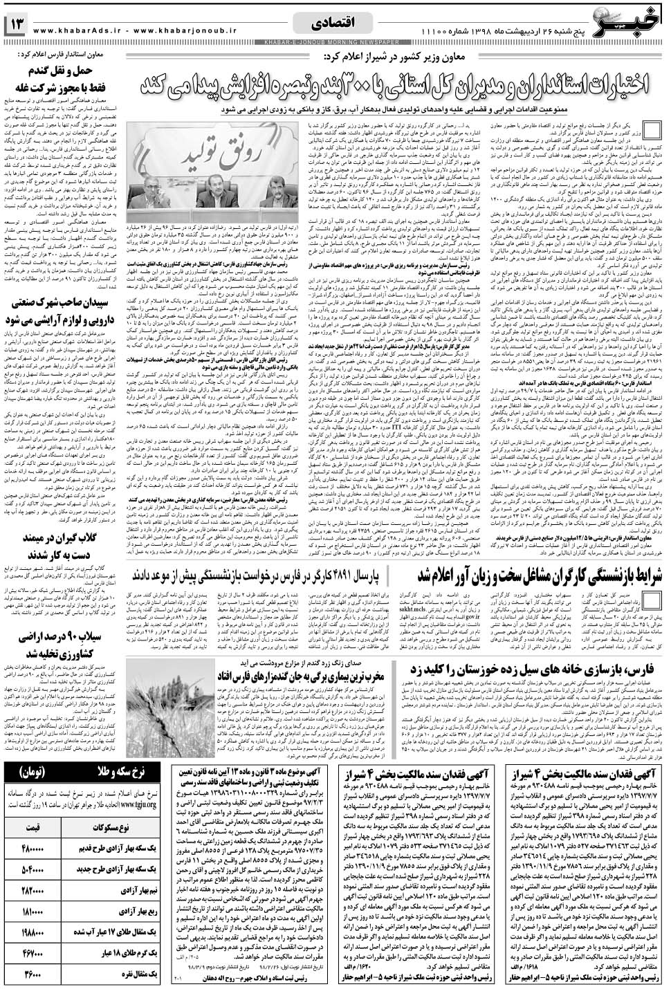 مشاهده صفحه ۱۳ روزنامه خبرجنوب تاریخ ۲۶  سال ۱۳۹۸