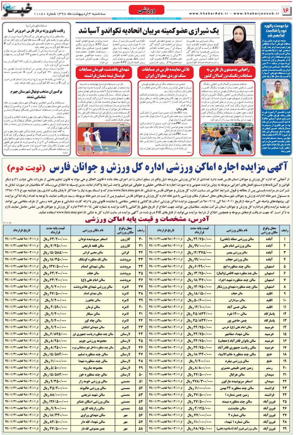 مشاهده صفحه ۱۶ روزنامه خبرجنوب تاریخ ۳  سال ۱۳۹۸