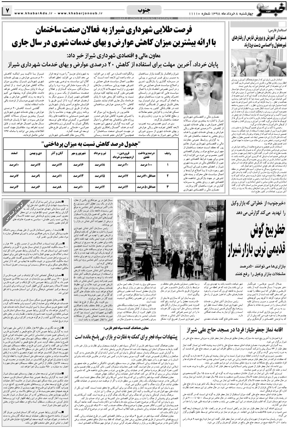 مشاهده صفحه ۷ روزنامه خبرجنوب تاریخ ۸  سال ۱۳۹۸