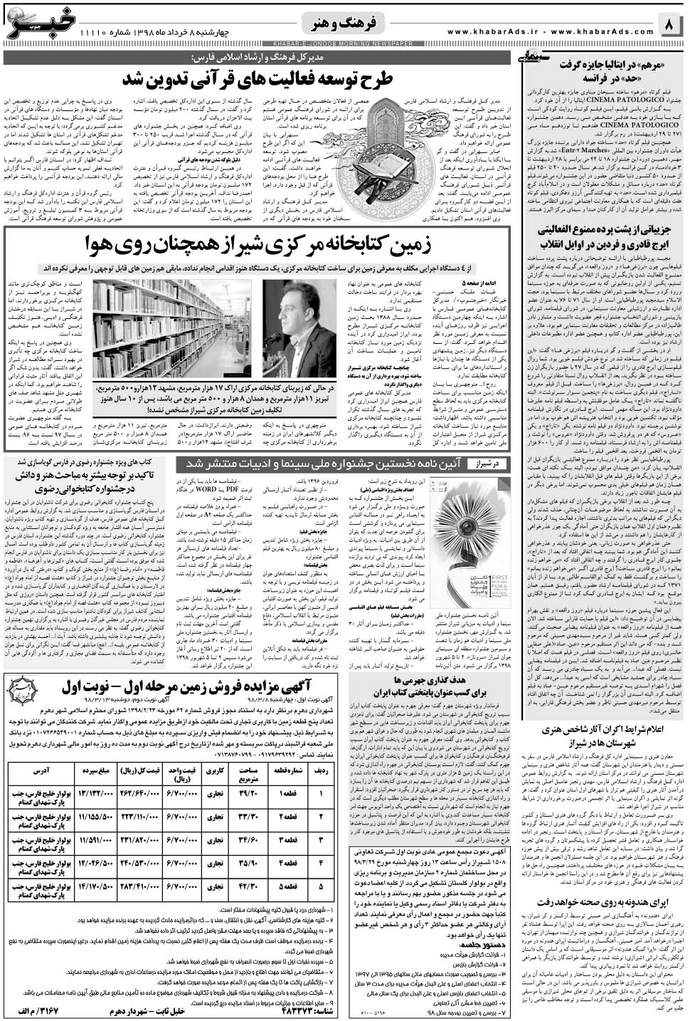 مشاهده صفحه ۸ روزنامه خبرجنوب تاریخ ۸  سال ۱۳۹۸