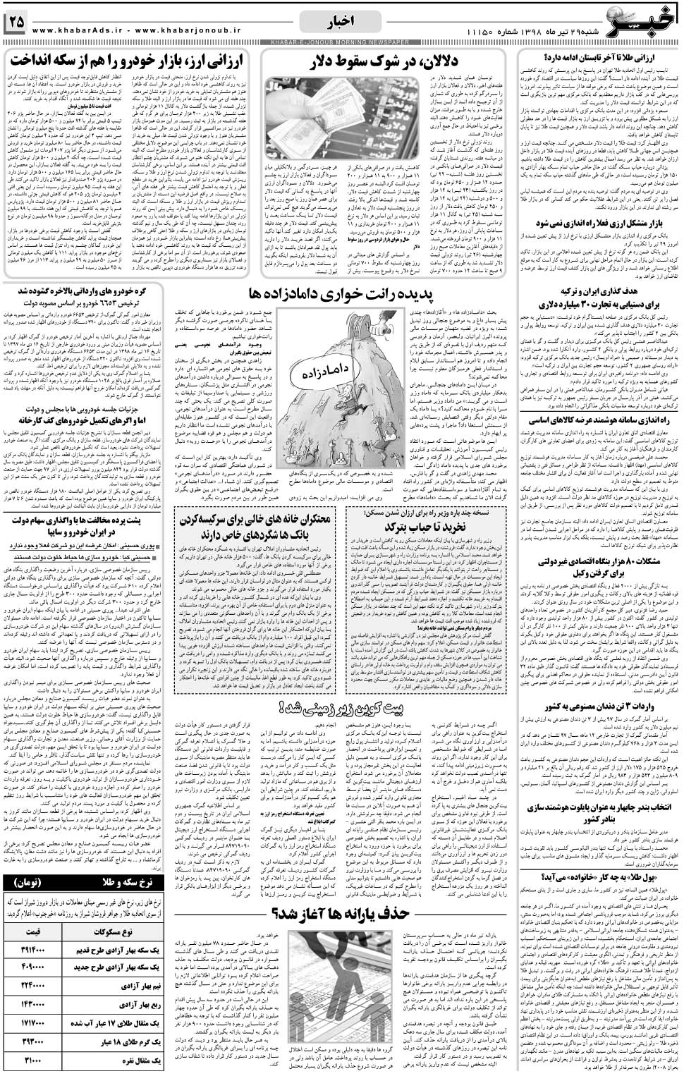 مشاهده صفحه ۲۵ روزنامه خبرجنوب تاریخ ۲۹  سال ۱۳۹۸