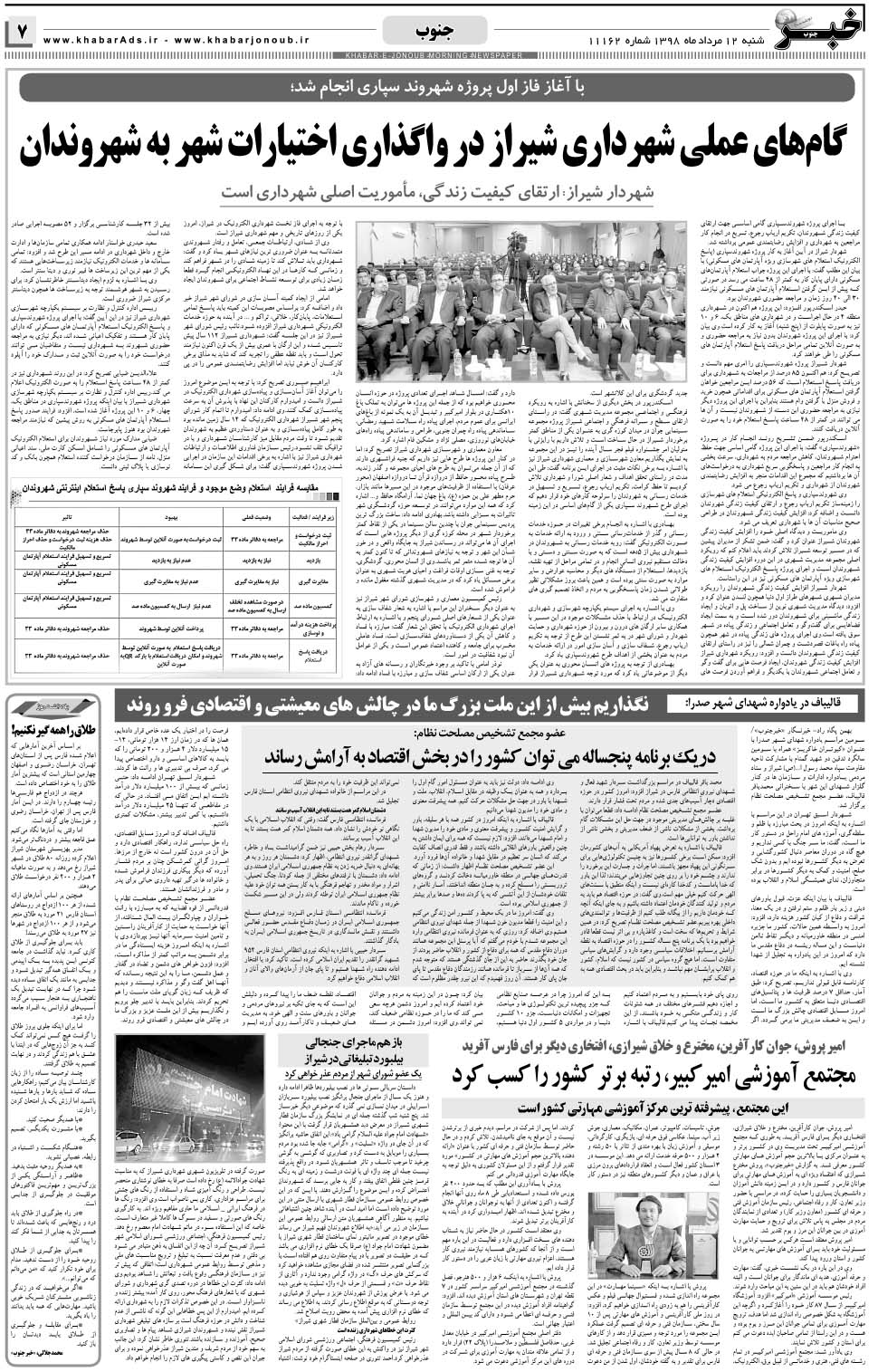 مشاهده صفحه ۷ روزنامه خبرجنوب تاریخ ۱۲  سال ۱۳۹۸