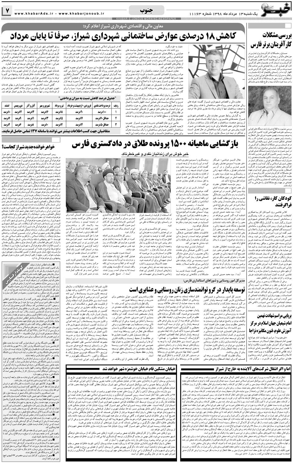 مشاهده صفحه ۷ روزنامه خبرجنوب تاریخ ۱۳  سال ۱۳۹۸