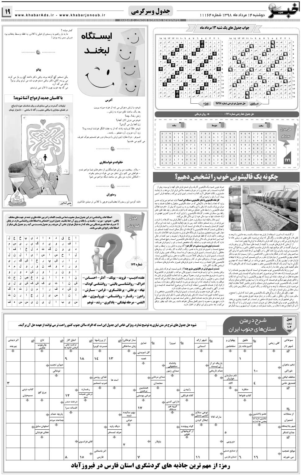 مشاهده صفحه ۱۹ روزنامه خبرجنوب تاریخ ۱۴  سال ۱۳۹۸