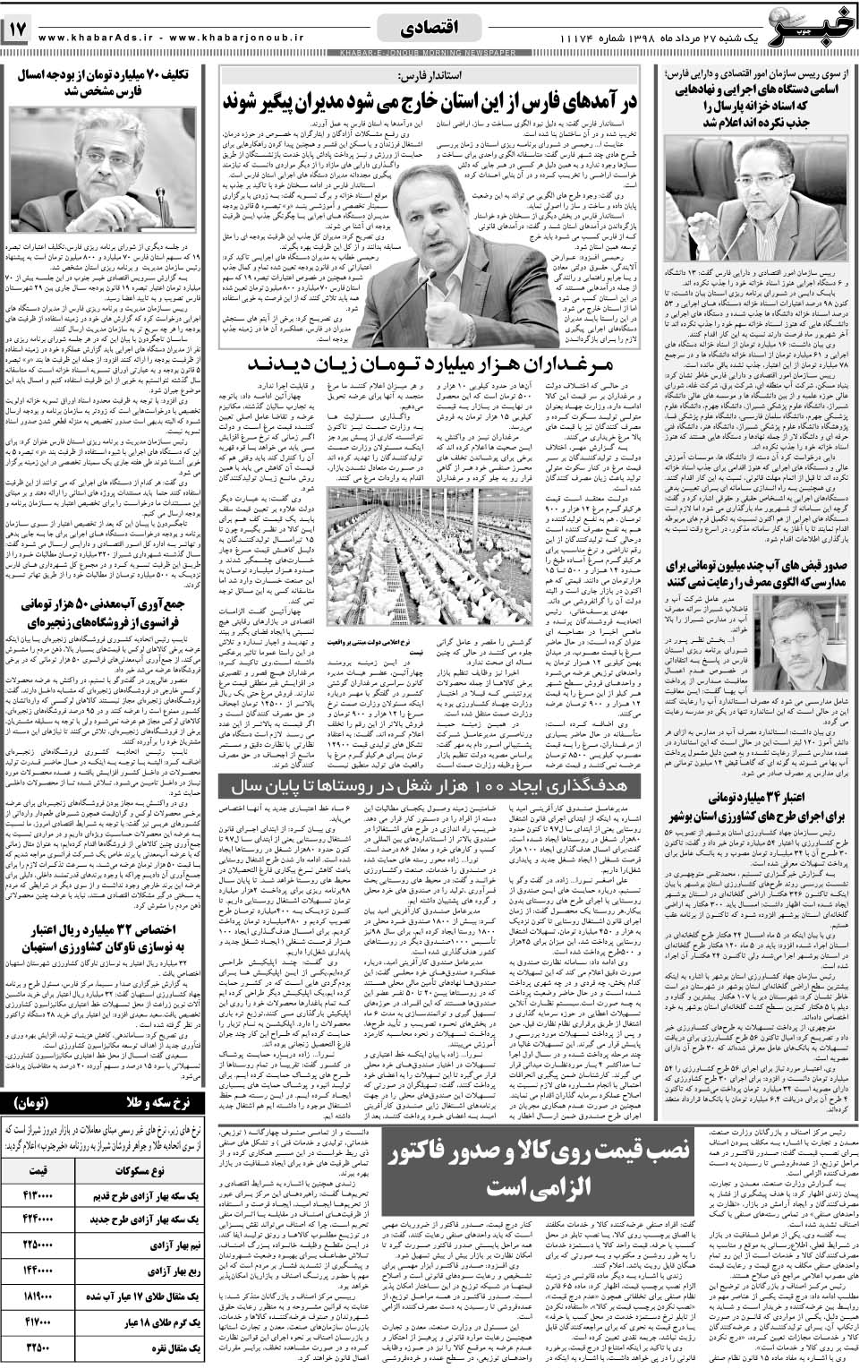 مشاهده صفحه ۱۷ روزنامه خبرجنوب تاریخ ۲۷  سال ۱۳۹۸
