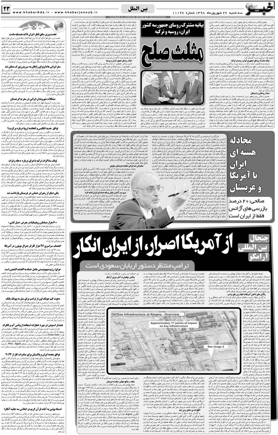 مشاهده صفحه ۲۳ روزنامه خبرجنوب تاریخ ۲۶  سال ۱۳۹۸