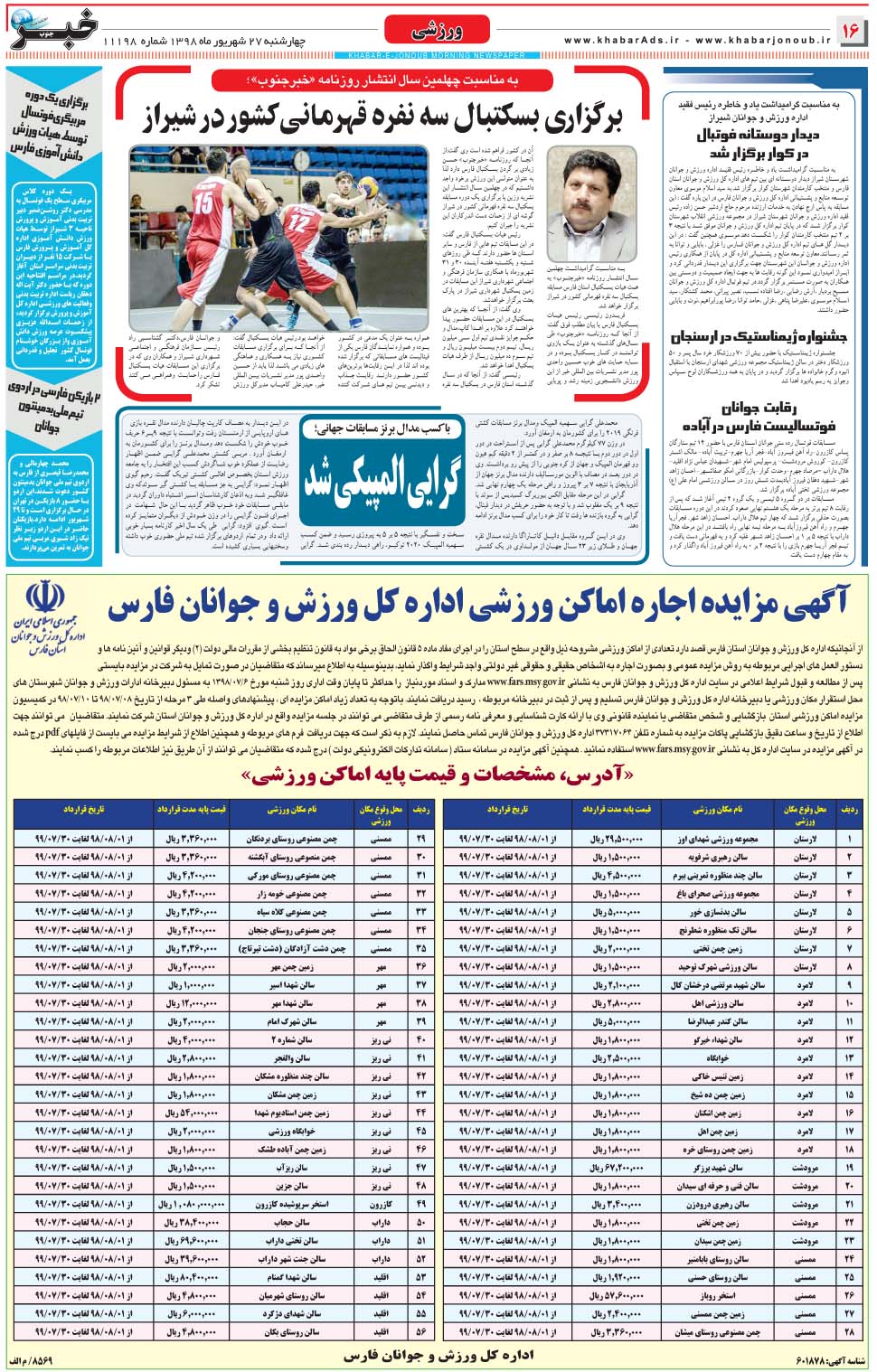 مشاهده صفحه ۱۶ روزنامه خبرجنوب تاریخ ۲۷  سال ۱۳۹۸