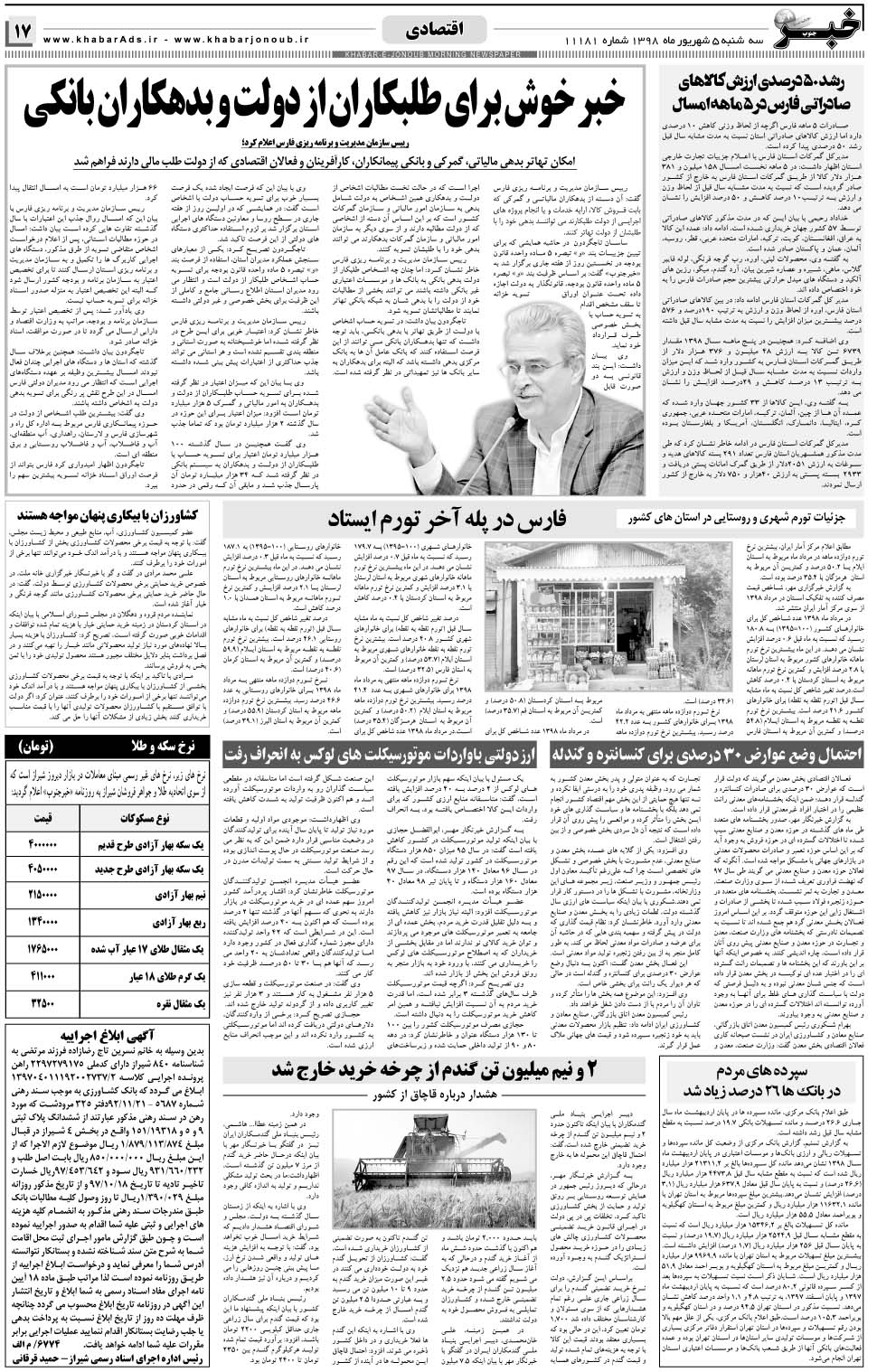 مشاهده صفحه ۱۷ روزنامه خبرجنوب تاریخ ۵  سال ۱۳۹۸
