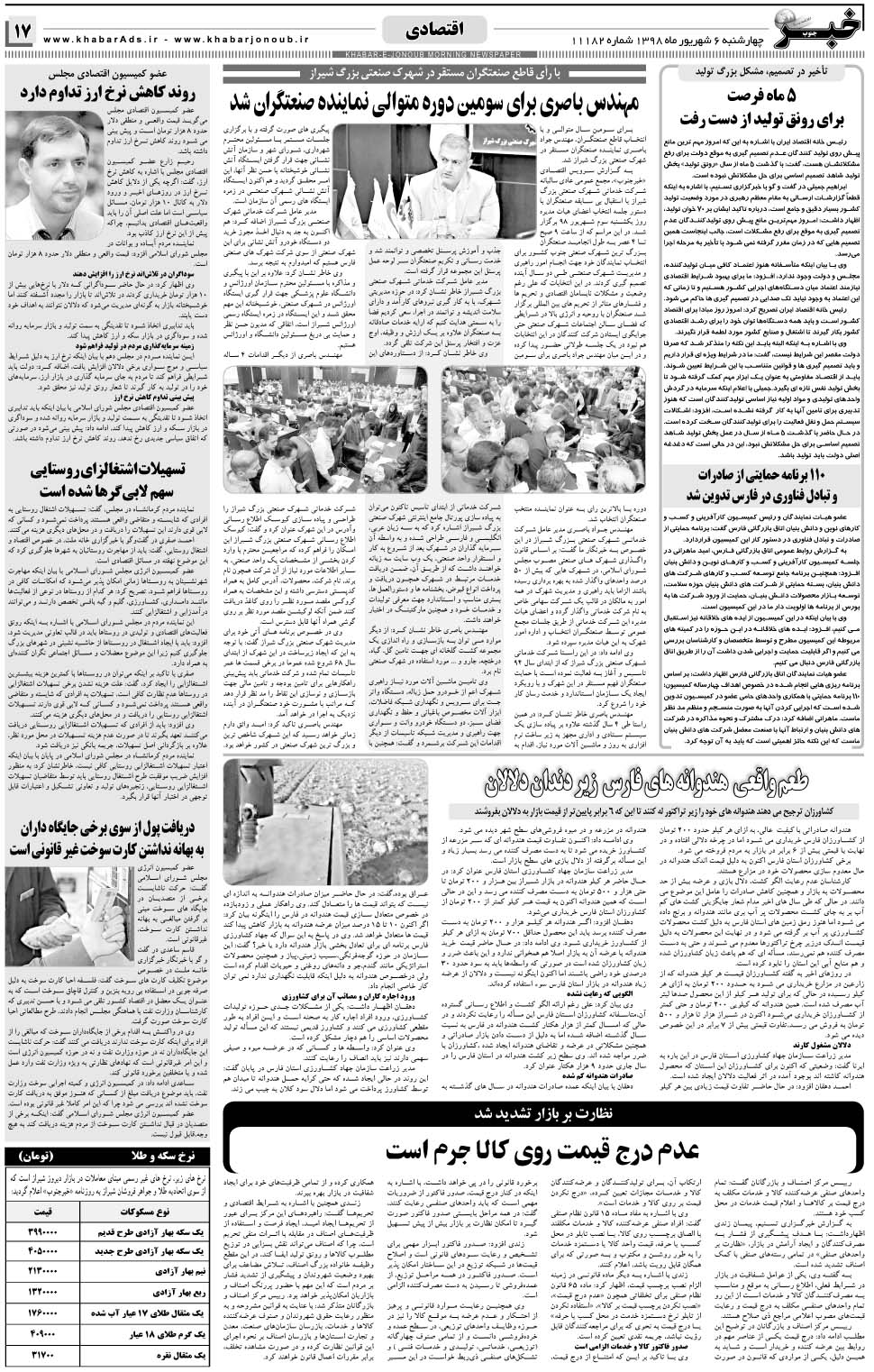 مشاهده صفحه ۱۷ روزنامه خبرجنوب تاریخ ۶  سال ۱۳۹۸