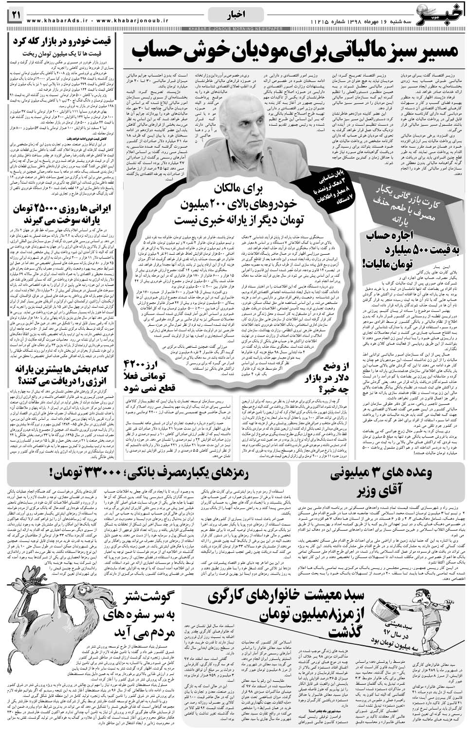 مشاهده صفحه ۲۱ روزنامه خبرجنوب تاریخ ۱۶  سال ۱۳۹۸